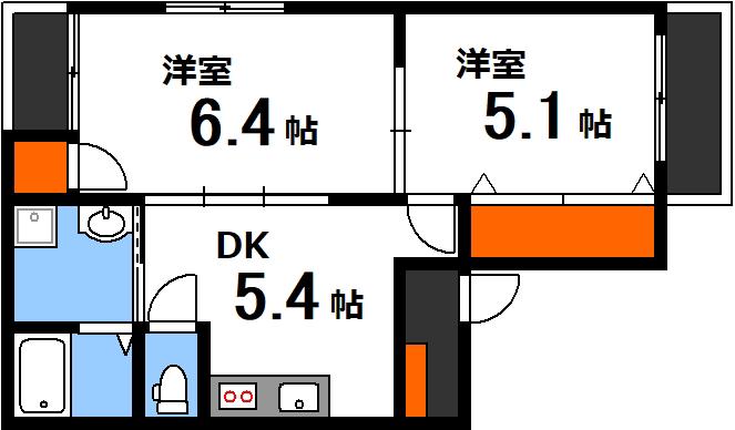 アイランドビル24(2DK/2階)の間取り写真