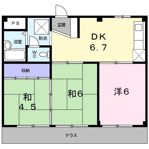 リバーハイツB(3DK/1階)の間取り写真