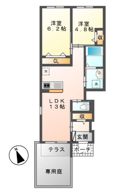 ラピューラフォレスト(2LDK/1階)の間取り写真