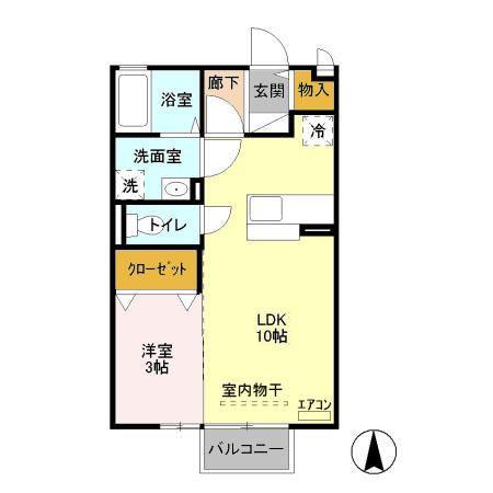 アプリコット(1LDK/2階)の間取り写真
