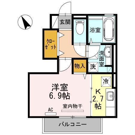 カーサデラルス(1K/1階)の間取り写真