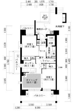 グリーンヒルズ仁川7号棟(2LDK/2階)の間取り写真
