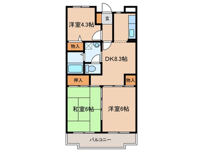 パークハイツ(3DK/2階)の間取り写真