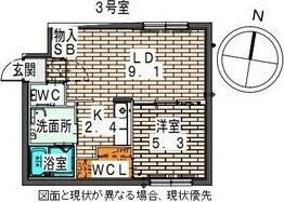 ELLE CUBE学園前(1LDK/4階)の間取り写真