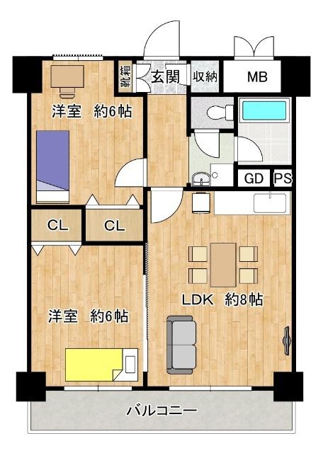 新大阪スカイハイツ(2LDK/2階)の間取り写真