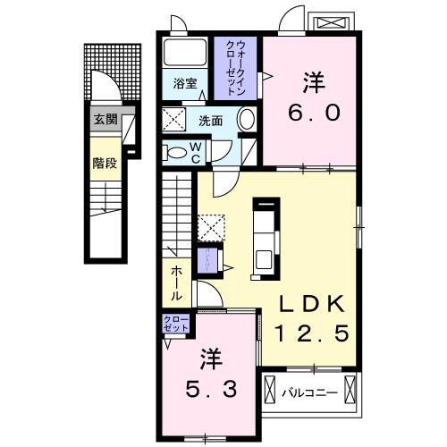 エヴァーグリーン和井田II A(2LDK/2階)の間取り写真