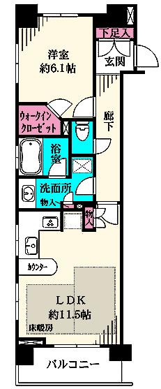 藤和シティホームズ桜木町BAY-NEXT(1LDK/6階)の間取り写真