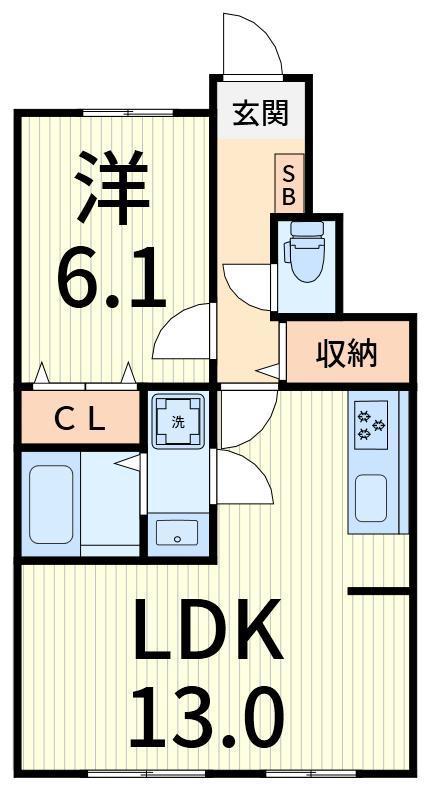 宝ルーセントB(1LDK/1階)の間取り写真
