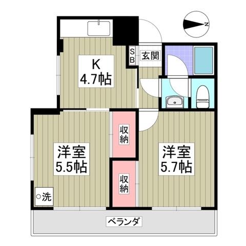 サンライズフジ(2K/2階)の間取り写真