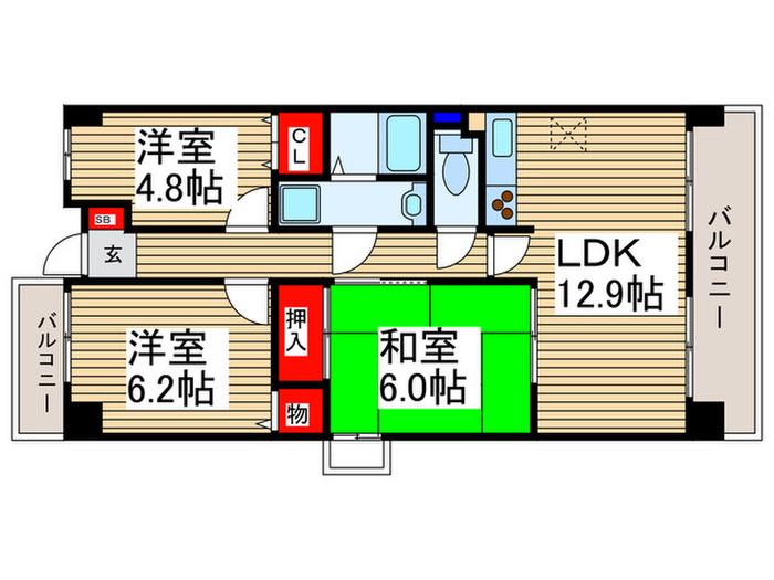メローウィンドふじみ野(3LDK/7階)の間取り写真