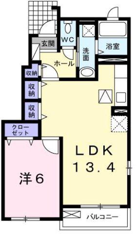 ラクス ビリーブ(1LDK/1階)の間取り写真