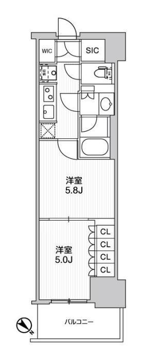 ワーブ横浜伊勢佐木町(2K/10階)の間取り写真