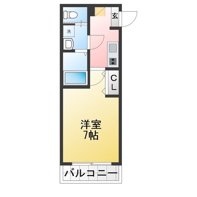 ジーメゾン川越稲荷町(1K/3階)の間取り写真