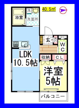 AFクレステッドアイビス(1LDK/2階)の間取り写真