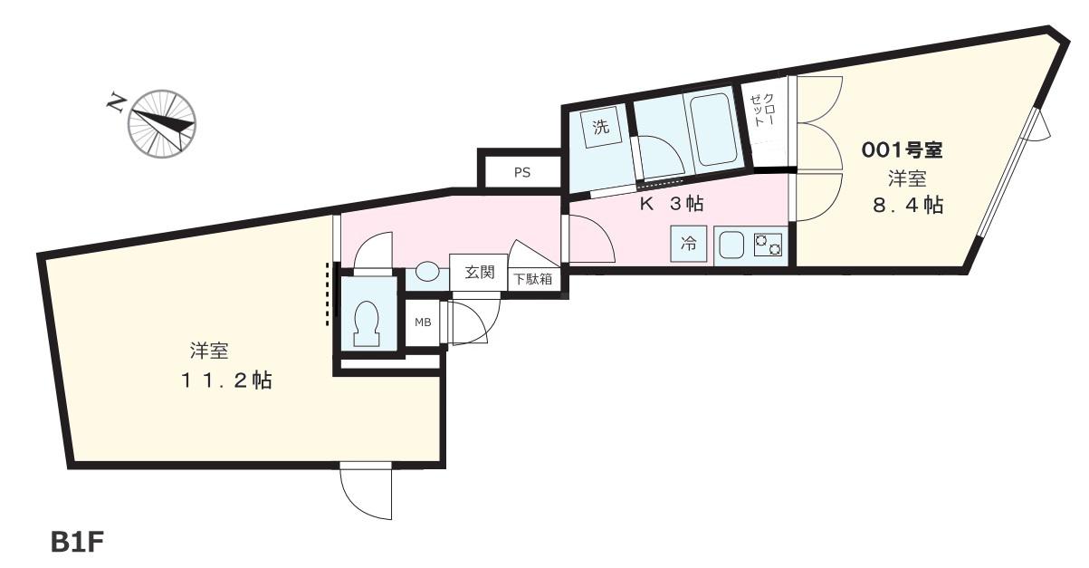 POSITIVE市谷台(2K/B1階)の間取り写真