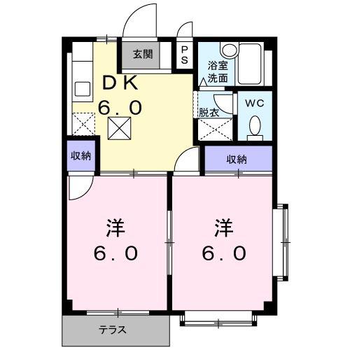 エルディム秀和(2DK/1階)の間取り写真