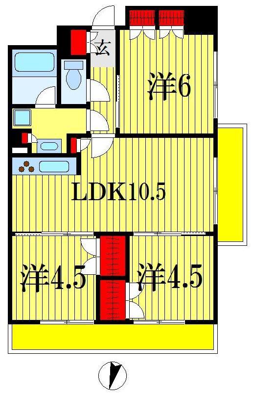 ヒューリックレジデンス千葉中央(3LDK/2階)の間取り写真
