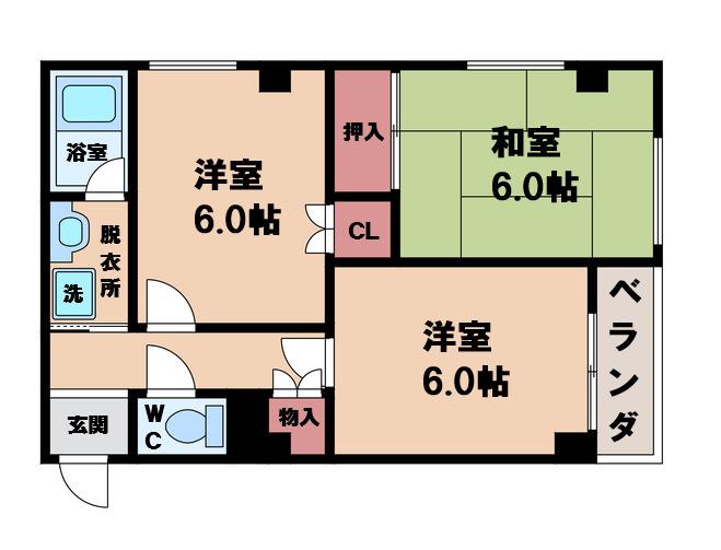 地下鉄堺筋線 天下茶屋駅 徒歩6分 4階建 築31年(2DK/3階)の間取り写真