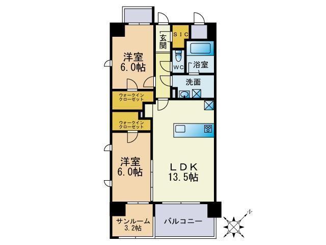 モンレーヴ博多駅南(2LDK/3階)の間取り写真