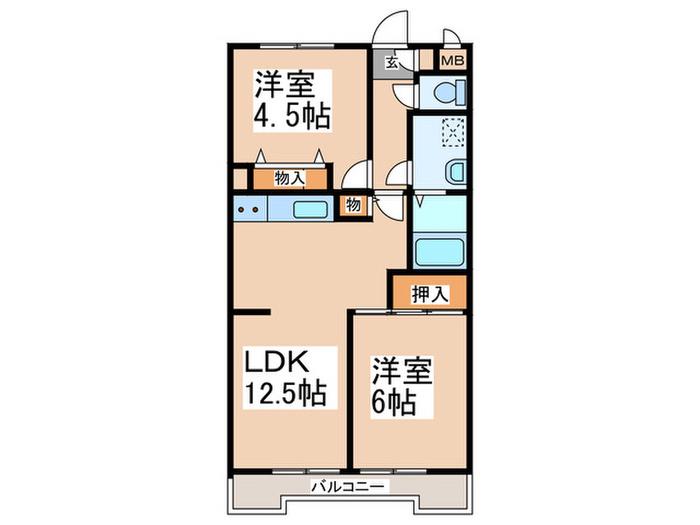 ヒルサイドフラッツ(2LDK/3階)の間取り写真