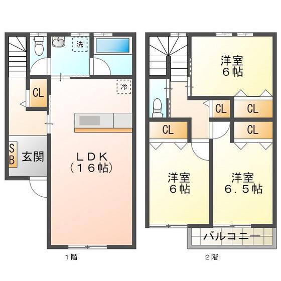 デュバール新正(3LDK/2階)の間取り写真