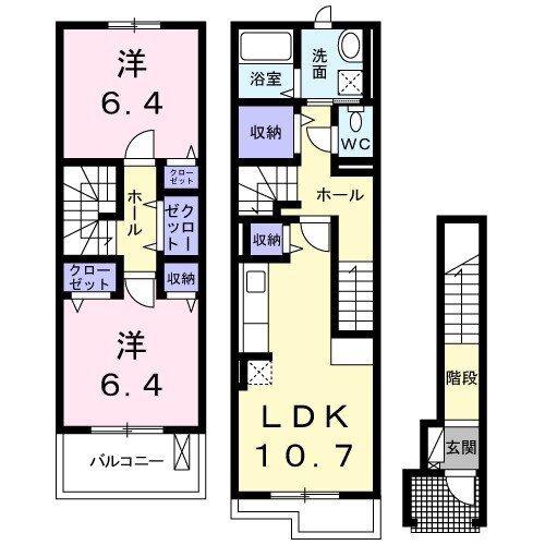 ライカム弐番館(2LDK/2階)の間取り写真