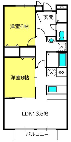 ベルケンネル(2LDK/1階)の間取り写真