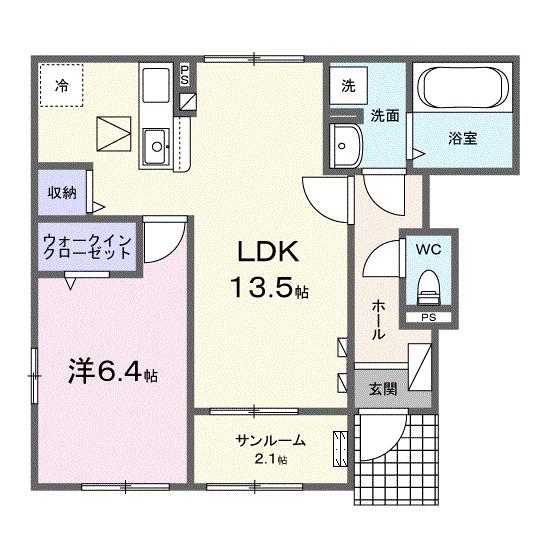 ニューローズつくばA棟(1LDK/1階)の間取り写真