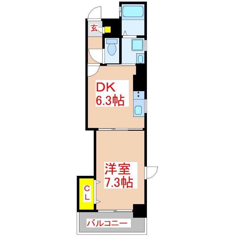 ソレイユ上之園(1DK/2階)の間取り写真