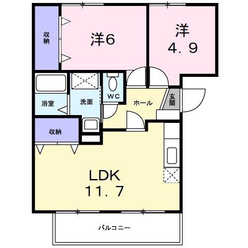 トップコート(2LDK/2階)の間取り写真