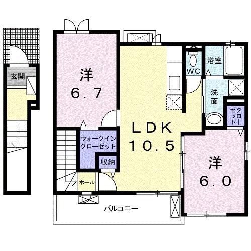 喜城ハウス(2LDK/2階)の間取り写真