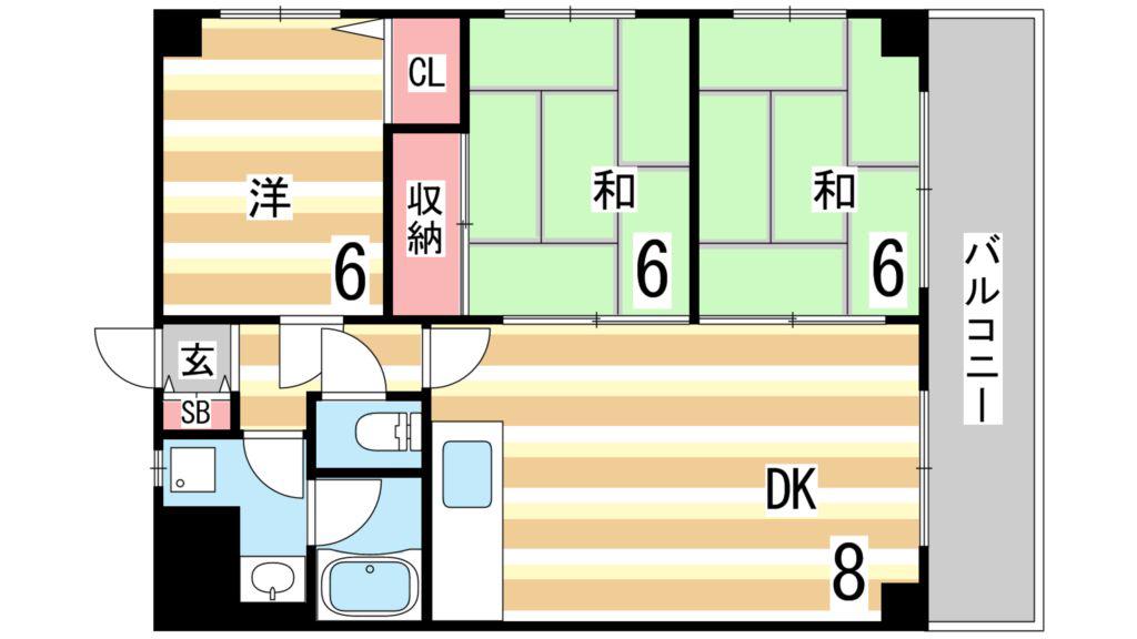 フォーラム城ヶ岡 壱番館(3LDK/2階)の間取り写真