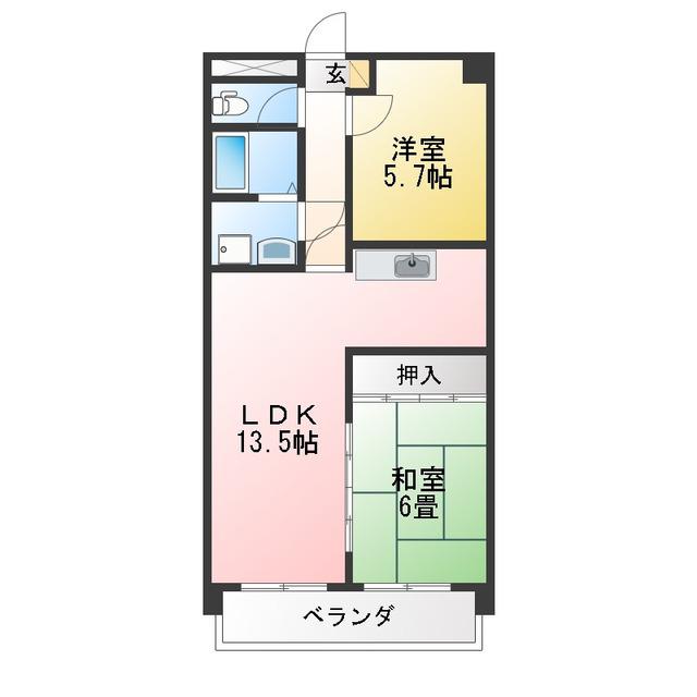ブラッサム鵜の森(2LDK/2階)の間取り写真