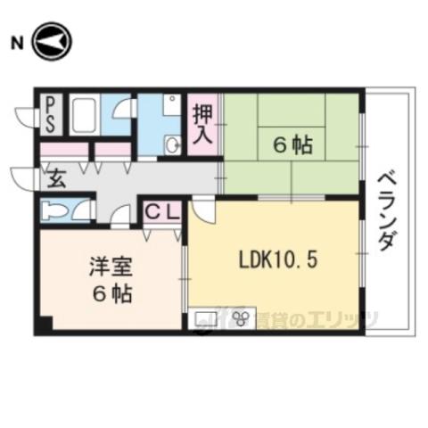 ラフィーネ山科(2LDK/5階)の間取り写真