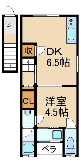 ハイツ田宮(1DK/2階)の間取り写真