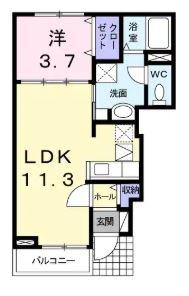 カーネリアンA(1LDK/1階)の間取り写真