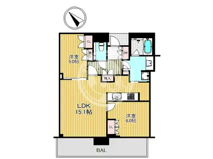ザ・パークハウス中之島タワー(2LDK/51階)の間取り写真