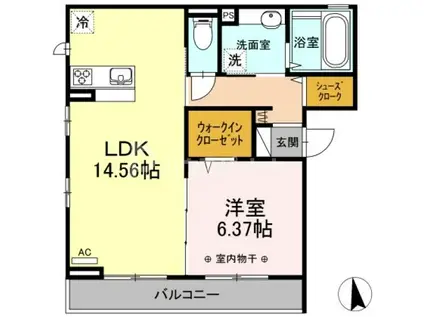 TWINREVEHIGASHISUNAII(1LDK/1階)の間取り写真