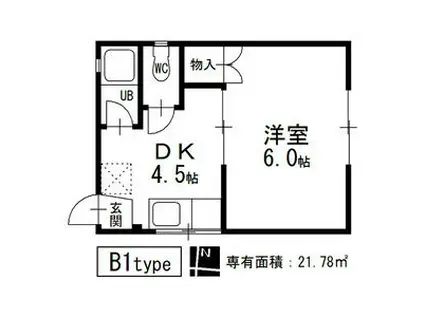 コーポ河合(1DK/1階)の間取り写真