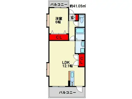 アースコートYSシティ香春口(1LDK/6階)の間取り写真