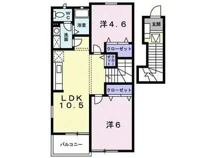 ラシーヌIII四番館(2LDK/2階)の間取り写真