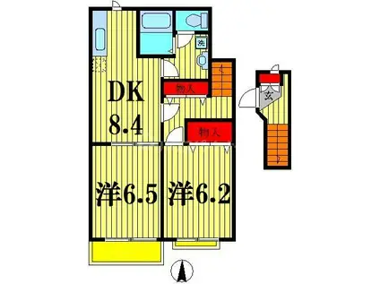 モデルノカーサシノヤマ(2DK/2階)の間取り写真