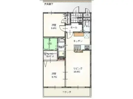 岡山平田マンション(2LDK/2階)の間取り写真