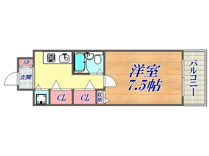 ライオンズマンション神戸第3(1K/3階)の間取り写真