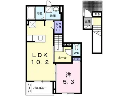 ビレッヂ飯田II(1LDK/2階)の間取り写真