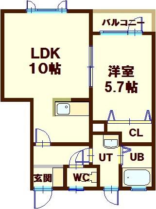 ハイツJ&T(1LDK/2階)の間取り写真