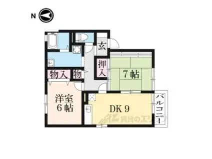 ガーデンスクエア祝園(2DK/2階)の間取り写真