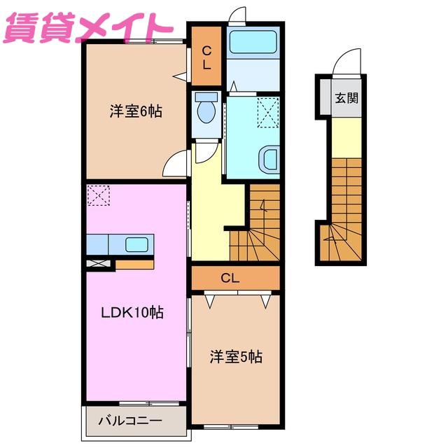 フィニート21A棟(2LDK/2階)の間取り写真