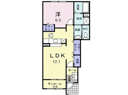 N3-コンドミニアム(1LDK/1階)の間取り写真