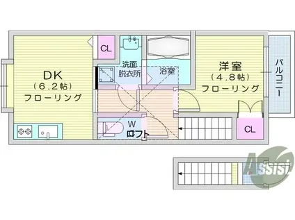シオンコート富沢(1DK/2階)の間取り写真